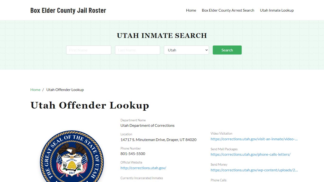 Utah Inmate Search, Jail Rosters - Box Elder County Jail