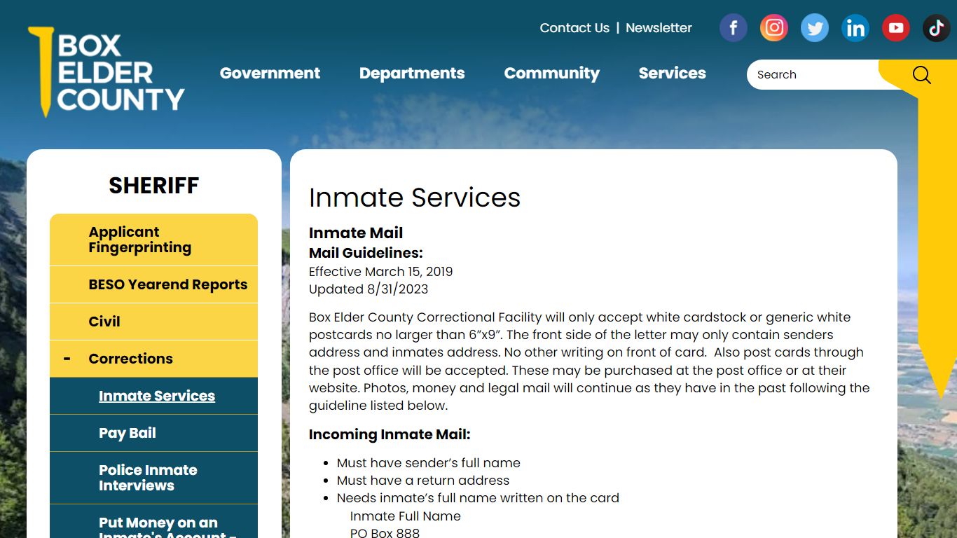 Inmate Services - Box Elder County Utah